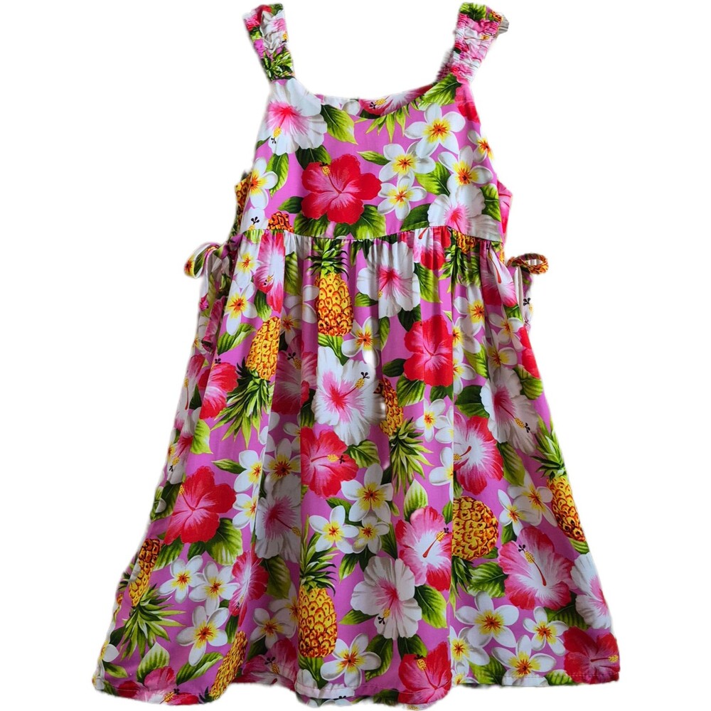RJC Hawaiian Girl's Dress Size 6X Floral Aloha Hibiscus Pineapples Beach Hula